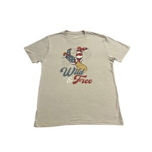 Wild & Free USA Graphic Tee Mens L Tan American Flag Boots Vintage Soft NWT